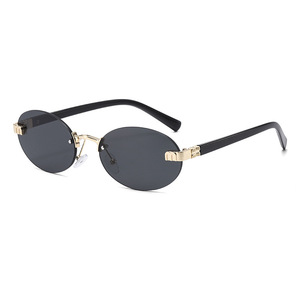 Retro <b>Frameless</b> Oval Sunglasses Metal Gold <b>Frame</b> UV400 Protection Unisex Outdoor Fashion - Product Image 5