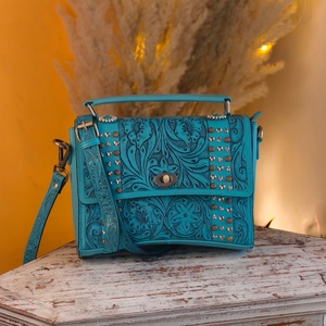Luxury Hot Selling Western Handmade Tooled Leather Crossbody Purse Genuine Leather Compact Women Top Handle <b>Unique</b> Collection - Product Image 3