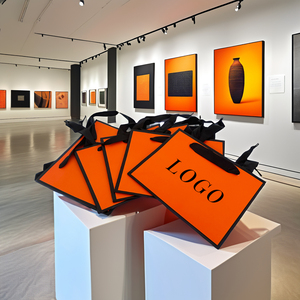 Tùy Chỉnh Tư Nhân Thiết Kế Cửa Hàng Cam Sang Trọng Bán Lẻ Giày Quần Áo Các Tông Mua Sắm Quà Tặng Túi Giấy Với Ribbon Xử Lý - Product Image 5