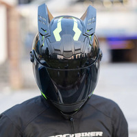 Casque de moto à oreilles de chat pour hommes et femmes, compatible avec la norme DOT et convient à toutes les saisons.