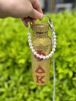 Bouteilles d'eau et tasses à café isothermes en acier inoxydable 25oz Gold Diamond Phi Delta Kappa Sorority avec poignée perlée anti-fuite
