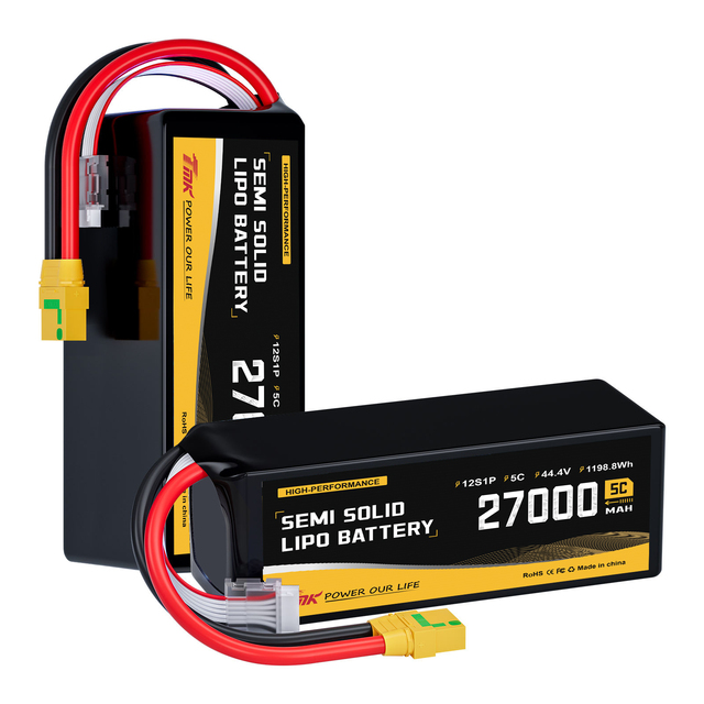 Semi-solid State LiPo Battery 44.4V 27000mAh 12S1P 5C Discharge High Energy Density Pack for Industrial UAV Drone