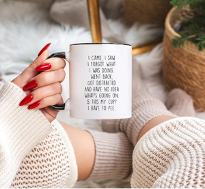 แก้วเซรามิคคลาสสิก "ฉันมา ฉันเห็น ฉันลืม" - ของขวัญสำหรับคุณแม่ คุณพ่อ คุณย่า คุณปู่ แก้วกาแฟสำหรับทำงานและเกษียณอายุ ขนาด 11 ออนซ์ ใช้กับเครื่องล้างจานได้ - Product Image 6
