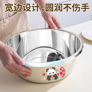 Recipiente de cocina de acero inoxidable Xinrong con tapa, tazón redondo multifuncional para mezclar masa, lavar verduras y sopas - Product Image 3