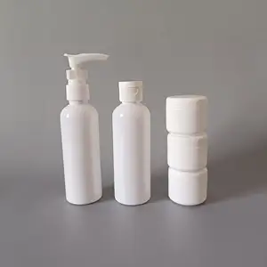 50ml 60ml 100ml transparent blue amber white color lotion pump spray flip cap bottle and 30g jar plastic PET travel bottle kit