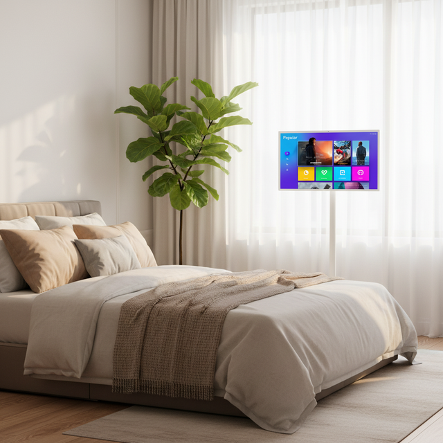 Mini TV Portable 27 Inch Touch Screen Smart TV on Wheels Adjustable Stand Sleek Design