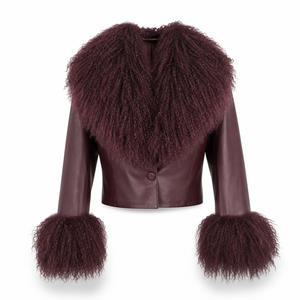 QC26070 Nuova Tendenza Moda: Cappotto Invernale da <span class=keywords><strong>Donna</strong></span> in Vera <span class=keywords><strong>Pelle</strong></span> con Collo in Pelliccia di Agnello Mongolo, Stile Vintage con Cerniera - Product Image 3