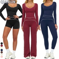 Nouvel ensemble de vêtements de sport 4 pièces pour femme 2026, respirant et à séchage rapide, pour yoga, Pilates et fitness, avec bordures contrastées