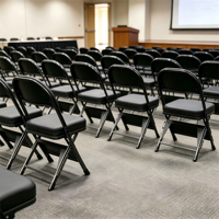 Chaise pliante rembourrée noire robuste avec cadre en acier renforcé, qualité commerciale, pour événements, bureaux, hôtels