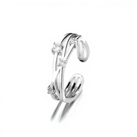 Bague double couche avec zircone cubique et placage platine pour mariage et fiançailles