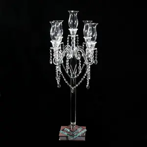 MH-Z141 de 5 brazos con vasos de cristal, decoración de boda, candelabro de cristal