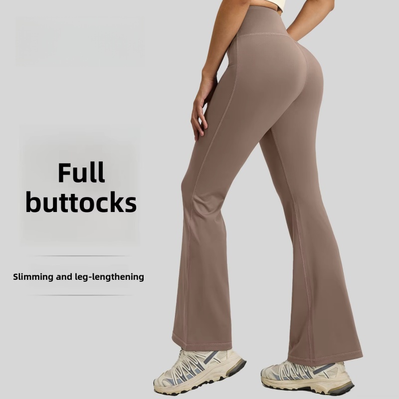 High-Waist Tummy Control Butt-Lifting Yoga Pants Nude-Feel Wide-Leg Full-Length Color Blocking Flare Pants for Women
