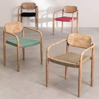 Chaise de salle à manger moderne en bois massif avec accoudoirs et assise en corde tressée pour mobilier d'intérieur et semi-extérieur AU Koweït EAU