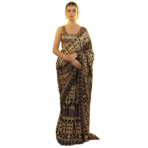 Superbe Saree à sequins noirs en Georgette Festival avec chemisier pour une tenue de soirée - Product Image 1