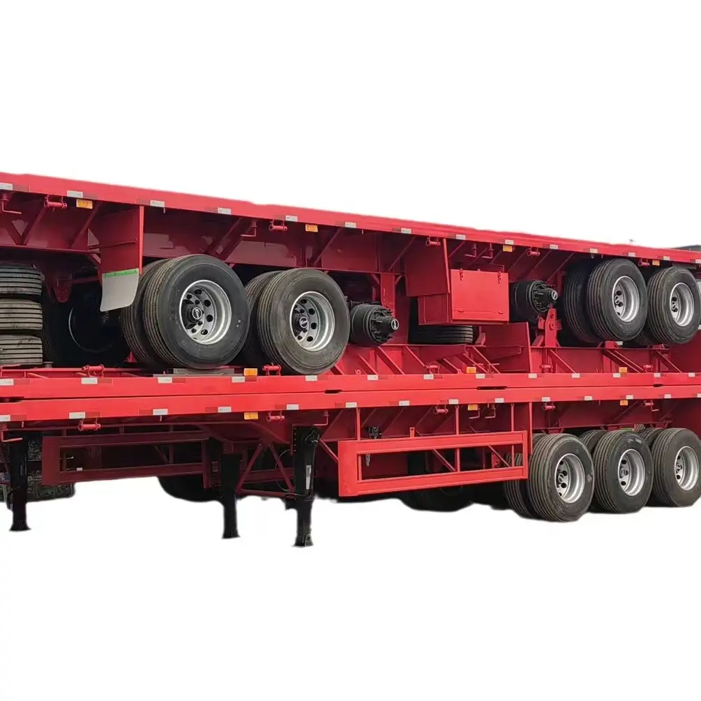 Trailer Flatbed Cina 3 gandar 4 AS 40t 60t kontainer Flatbed Semi Trailer untuk dijual di Afrika kontainer transportasi