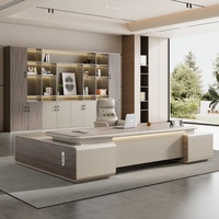 Bureau de direction moderne en forme de L, peint par pulvérisation, avec armoire latérale, mobilier de bureau luxueux haut de gamme