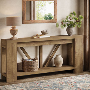 Tribesigns Consolle Extra Lunga Stile Fattoria da 180 cm con Vano Portaoggetti, <span class=keywords><strong>Tavolo</strong></span> da Divano in Legno per Ingresso e <span class=keywords><strong>Soggiorno</strong></span>, Marrone - Product Image 1