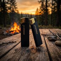 Briquet à cigare noir et or avec tête métallique pour cigares et accessoires de fumage