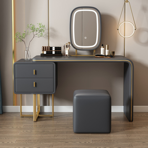 Ensemble de coiffeuse de luxe italienne en gros <span class=keywords><strong>avec</strong></span> miroir éclairé tactile et pouf en cuir pour villa et chambre à coucher - Product Image 4