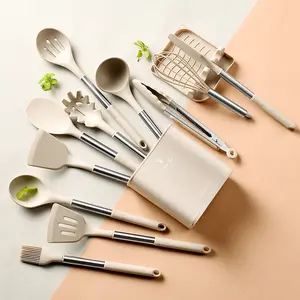 Utensílios de cozinha de silicone, conjunto de utensílios de cozinha com punho de aço inoxidável, 9 12 13 peças