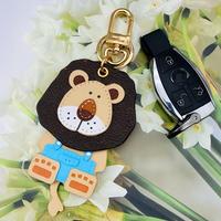 Porte-clés vintage en cuir PU, breloque animaux mignons (Lion, Tigre, Ours, Singe), pendentif pour sac, sac à dos, voiture, cadeau