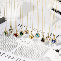 Nouveau design Vente en gros de colliers en forme de cœur en acier inoxydable avec pierre du mois pour femmes