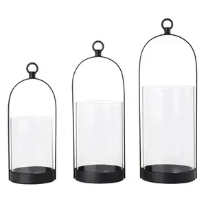 Glass Cylinder Hanging Geometric Vintage Black Candle Holder For Wedding Table Decor