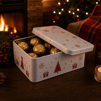 Boîte en fer blanc rectangulaire vide de 146x104x70mm avec logo personnalisé, qualité alimentaire, pour emballage cadeau de chocolats et bonbons de Noël, vente en gros