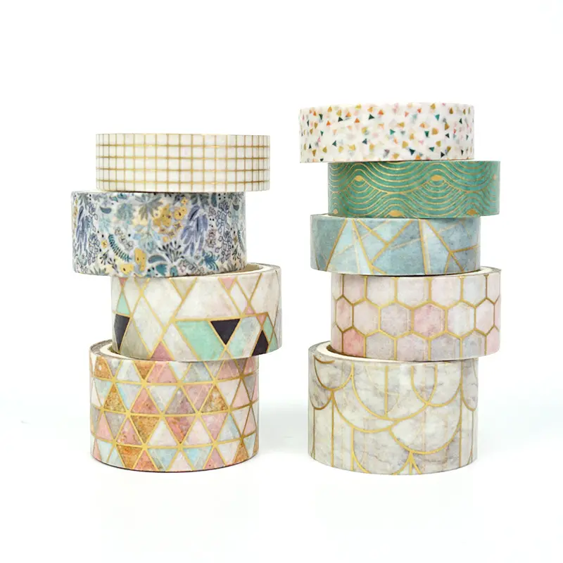 Benutzer definierte Rollen Folie Washi Tape Hersteller 15mm breites goldfarbenes Metallic Diy Craft Washi Masking Tape