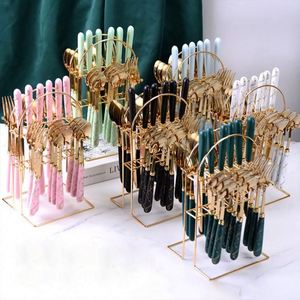Stock Stainless Steel 24-Piece Rack PP Handle Knife Fork Spoon Gift Box Western Food Nordic Style Cutlery Set SS 410 - Product Image 1