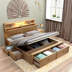 Factory Wholesale Modern Solid Wood Bedroom Furniture Hand Lift up <b>Storage</b> Box Drawers <b>Bed</b> YF1166U <b>Storage</b> <b>Bed</b> YF1166U - Product Image 1