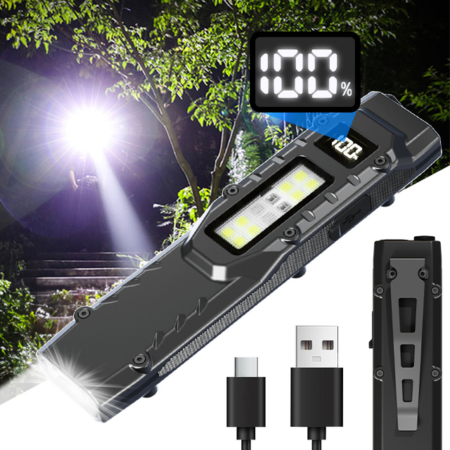 1200 Lumens Small Pocket Flashlight with Clip Rechargeable Pen Light Slim Flat Shape with Spotlight Floodlight EDC Flashlight