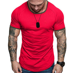 Camiseta ajustada para hombre, camiseta de manga corta con dobladillo curvo para entrenamiento muscular, para gimnasio, con impresión de logotipo personalizado - Product Image 3