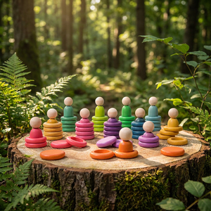 Jeu de tri de couleurs en bois Montessori <span class=keywords><strong>Grapat</strong></span> Nins avec anneaux, pièces de monnaie et poupées – Ensemble de jeu sensoriel ouvert pour enfants, idéal comme cadeau - Product Image 2