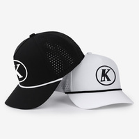 Casquette de baseball imperméable à 5 panneaux avec corde brodée personnalisée, perforations découpées au laser, en polyester, pour le golf, vente en gros
