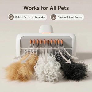 <span class=keywords><strong>Brosse</strong></span> anti-poils 2-en-1 sécurisée avec lame de sécurité - Outil démêlant autonettoyant à un bouton pour chiens et chats à poils longs - Product Image 2