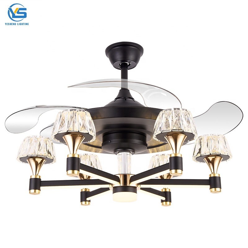 Kitchen Ceiling Fan with Powerful Lamp Crystal Luxury Chandelier Led Roof Lamp with Fan Luxury Elegant Fan Lamps for Living Room