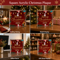 Plaque carrée en acrylique transparent épais imprimée sur mesure, motif bonhomme de neige festif, décoration de table de Noël, bloc acrylique, best-seller