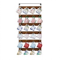Bois rustique Huxitocan &amp;   Support mural réglable en fer à cinq niveaux pour 24 tasses (lot de 3) – Installation facile
