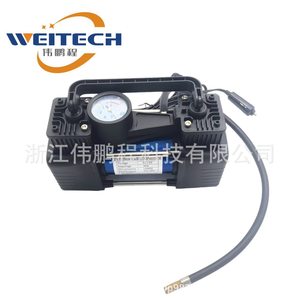 Weitech Metal Dual Cylinder Air Compressor 12V Car Tire Inflator Fast <b>Inflate</b> With Pressure Gauge - Product Image 2