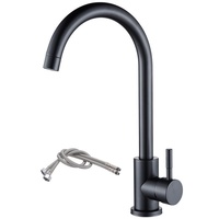 Keran Dapur Kamar Mandi Modern Matte Black, Keran Mixer Putar Gagang Tunggal Lengkung Tinggi, Keramik Stainless Steel