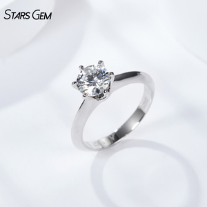 แหวนเพชรทรงกลมเจียระไนแบบบริลเลียนท์ 1 กะรัต รุ่น Six Prong Solitaire จาก Starsgem สี DEF เพชรเพาะเลี้ยงในห้องปฏิบัติการ หรือเพชรโมอิสซาไนต์ VVS เงินแท้ 925 - Product Image 5