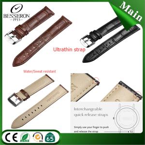 Bracelets de montre fins en cuir véritable, résistants à l'eau et à la transpiration, interchangeables, à libération rapide - Product Image 2