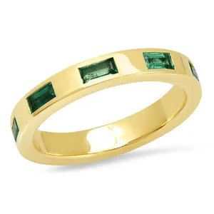Gemnel delicate 925 sterling silver 18k gold vermeil stationary emerald baguette band rings