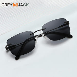 Greyjack Lunettes de soleil sans monture pour hommes, carrées en métal, verres PC UV400, noires G061 - Product Image 1