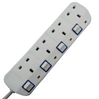 Prise de courant britannique 13A 250V BS 4 voies, multiprise britannique avec interrupteurs individuels et prise avec fusible