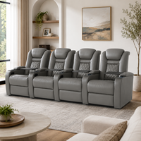 Canapé inclinable moderne quatre places en cuir véritable avec mémoire de forme, appuie-tête motorisé, lumières LED, rangement, ports USB, structure en bois et métal