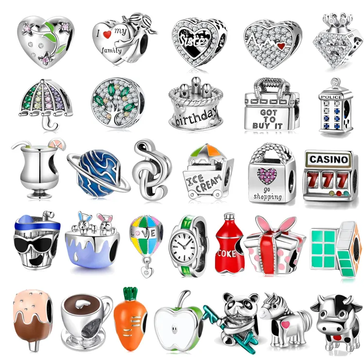 RINNTIN CB153-184 925 silver charms bulk diy gift wholesale animal cute trendy enamel heart designer charms for bracelet making