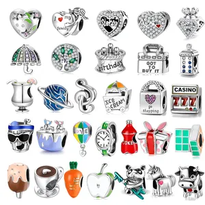 RINNTIN CB153-184 925 silver charms bulk diy gift wholesale animal cute trendy enamel heart designer charms for bracelet making