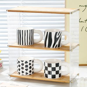 Mug en céramique minimaliste moderne, motif rayé noir et blanc, poignée épaisse, compatible micro-ondes et lave-vaisselle, usage général - Product Image 2